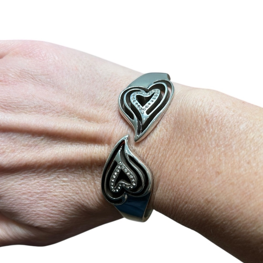 Brighton silver plated heart clamper bracelet rhinestone valentines anniversary